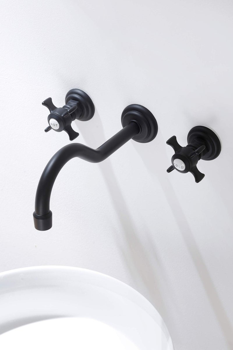 SITGES Antique Wall Faucet,Two Handle Bathroom Sink Wall Mount Faucet with Rough in Valve Included,Matte Black - Image 4